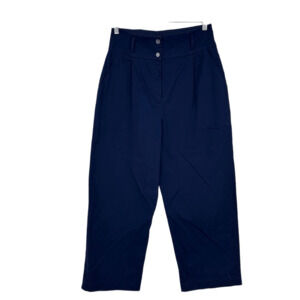 BCBGMAXAZRIA Women’s M High Rise Wide Leg Pants Navy Cropped Old Money Coastal